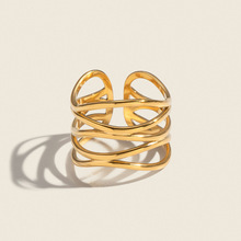 夏凌跨境热销简约INS风不锈钢线条开口戒指真空电镀18K金戒指批发