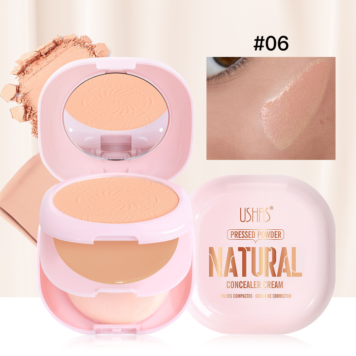 USHAS polvo spot transfronterizo de control de aceite, protector facial, polvo natural UF093B