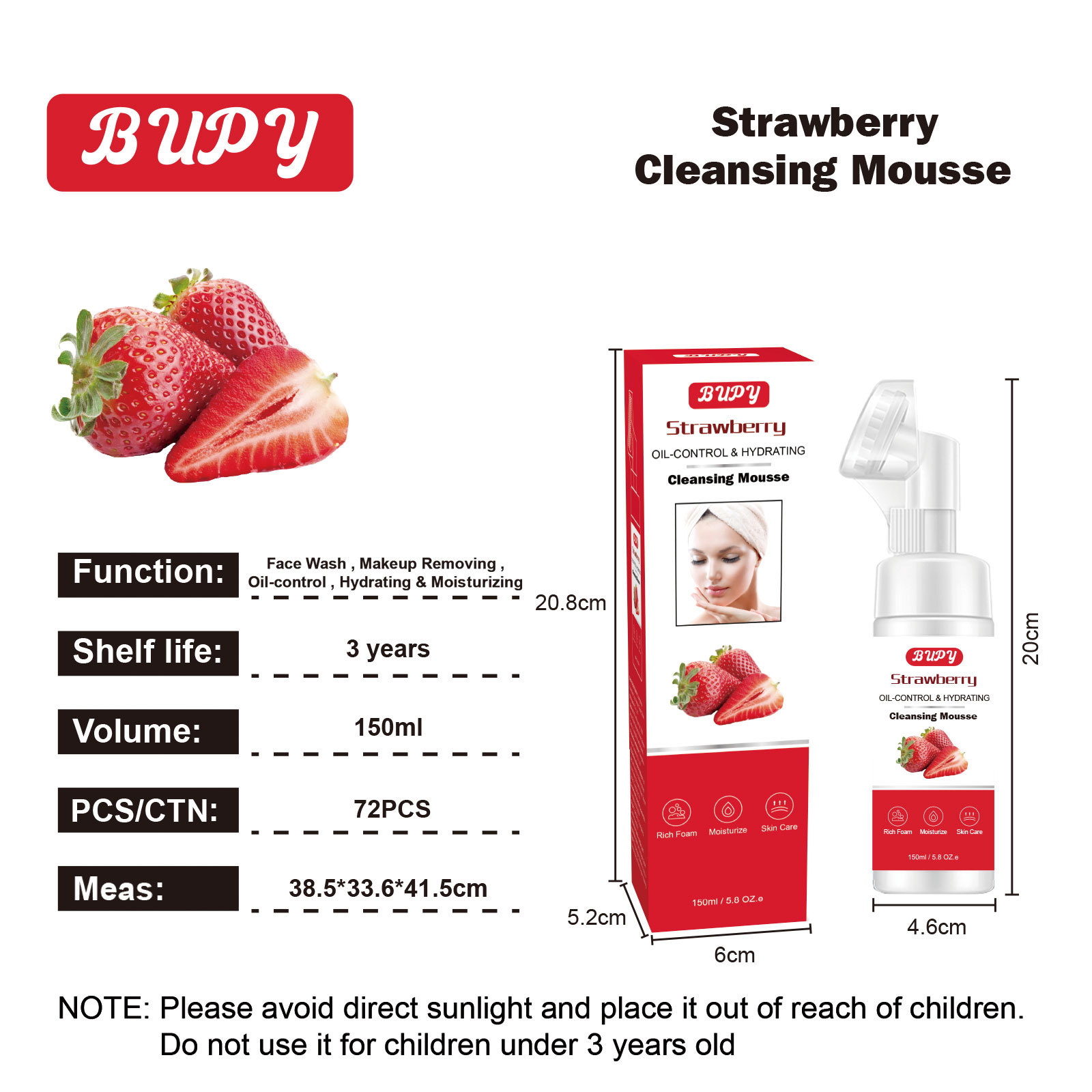 Strawberry Cleansing BUPY Mousse Facial Cleanser Sensitive skin is fresh, clean, delicate, and deeply cleansed_voghion.com