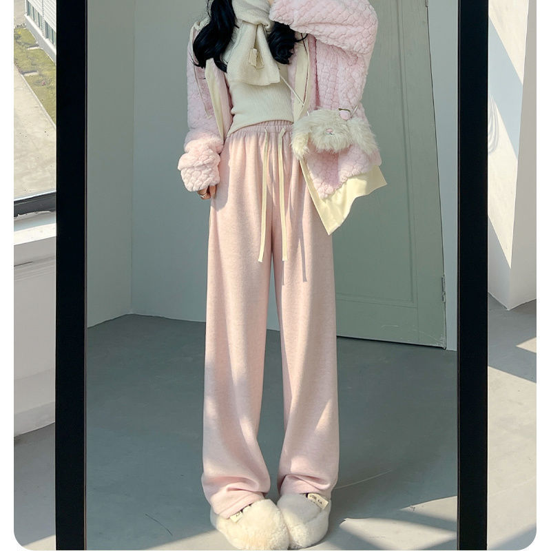 plus size Women's Autumn Glutinous Rice Pants Women's Loose Dipped Loose Tight Waist Wide Leg Casual Straight Pants Solid Color Trousers