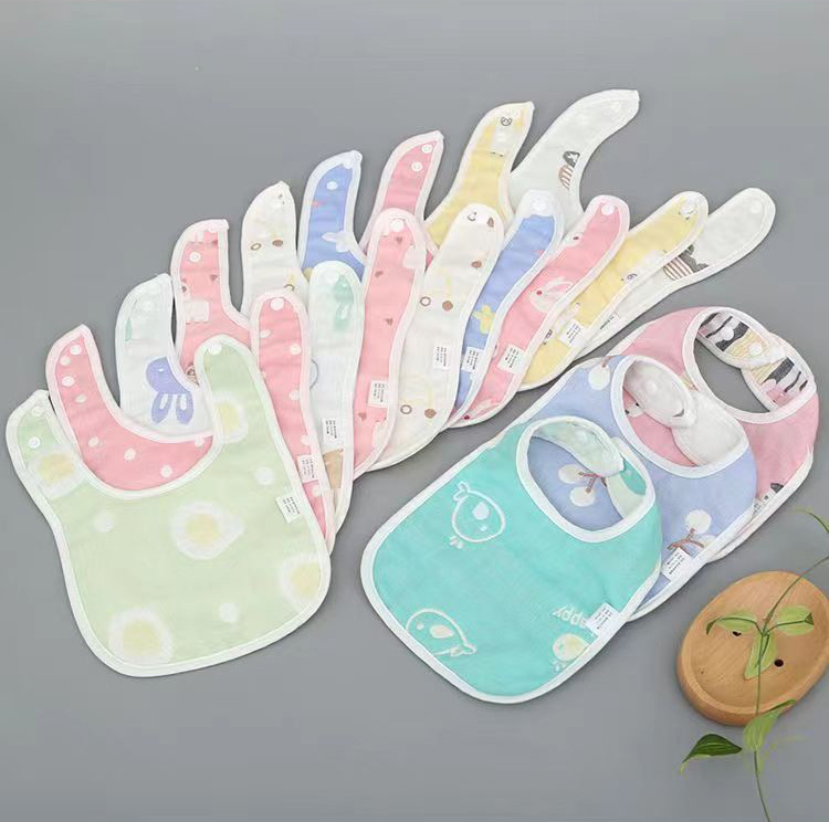 [Oblique Button Gauze U-Shaped Bib] Six-Layer Mushroom U-Shaped Bib Saliva Towel with 2 Adjustable Buttons, Breathable and Soft