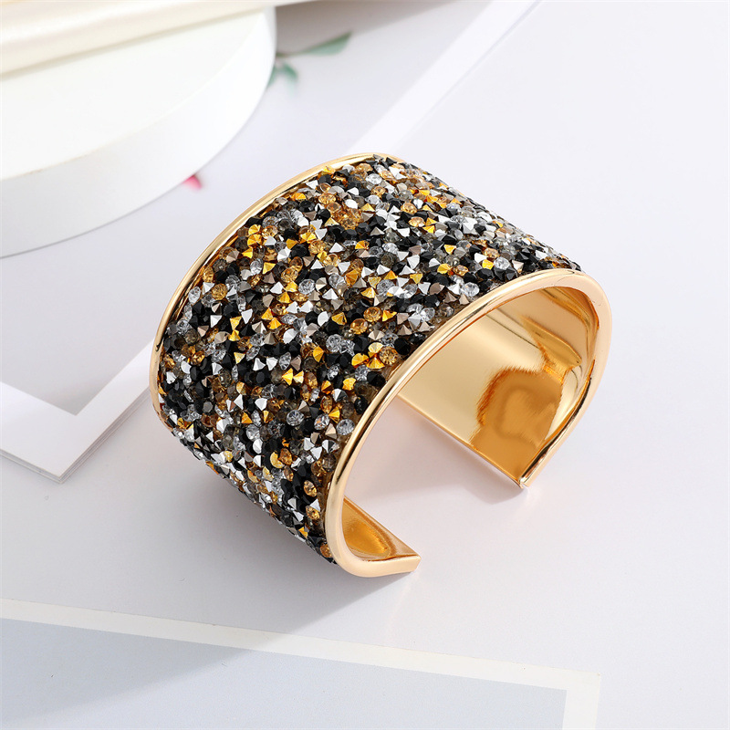 Bohemian Ethno-stil Farbiges Kies Breites Armband Funkelndes Strass Offenes Armband display picture 4