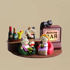 日式猫杂货zakka酒吧系列INS装饰道具微缩钢琴猫咪树脂工艺品摆件