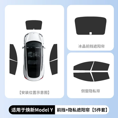 Car curtains, Suitable for Tesla privacy curtains - renewed-y4-piece-set-for-front-and-rear-side-windows-front-windshield-original-vehicle-dimensions