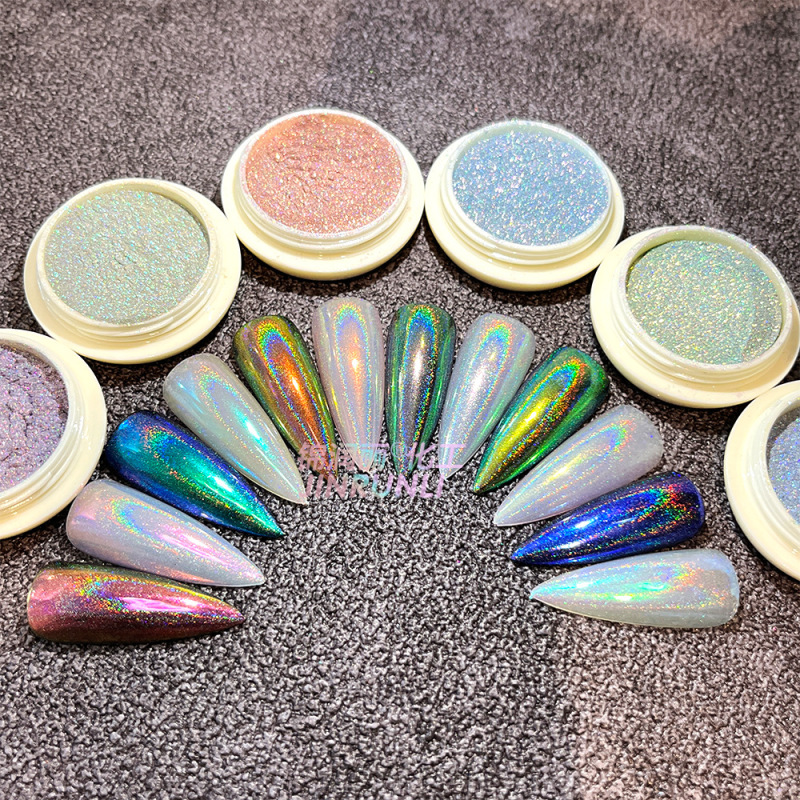 Makeup mermaid holographic chameleon Aurora rainbow metal mirror effect Chrome Aurora powder nail art powder