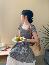 韩版亲子装连衣裙2023夏季新款母女装儿童洋气格子连衣裙长裙潮