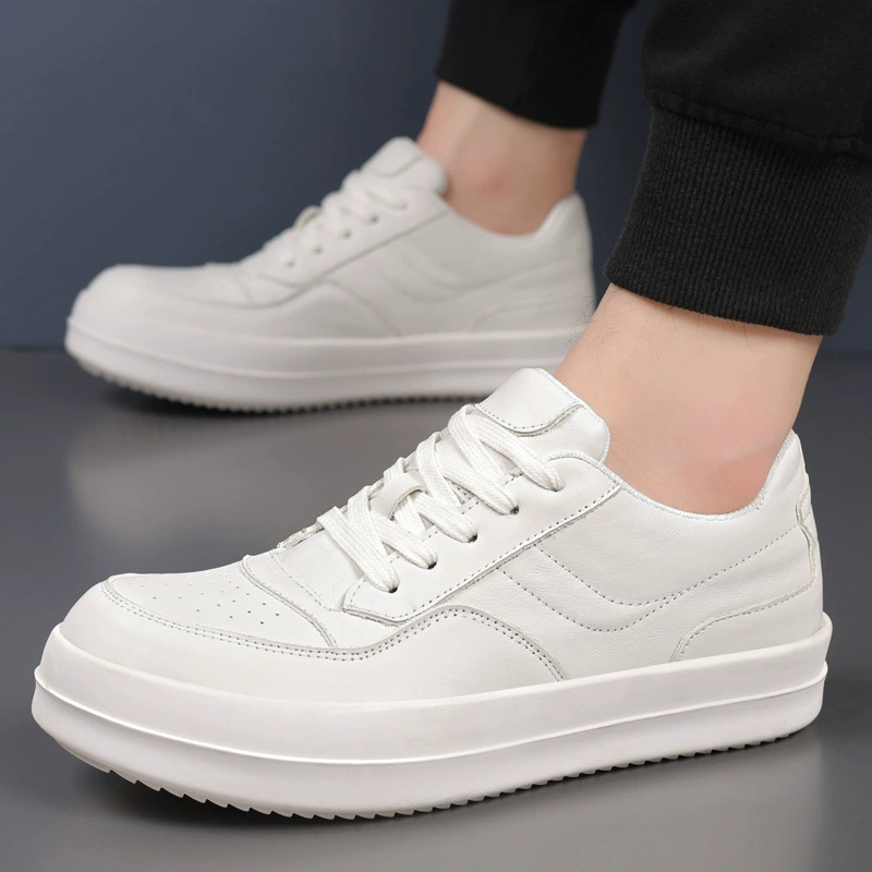 Мужские повседневные туфли с носком из натуральной кожи, дышащие белые кроссовки, модные универсальные мужские кроссовки.
