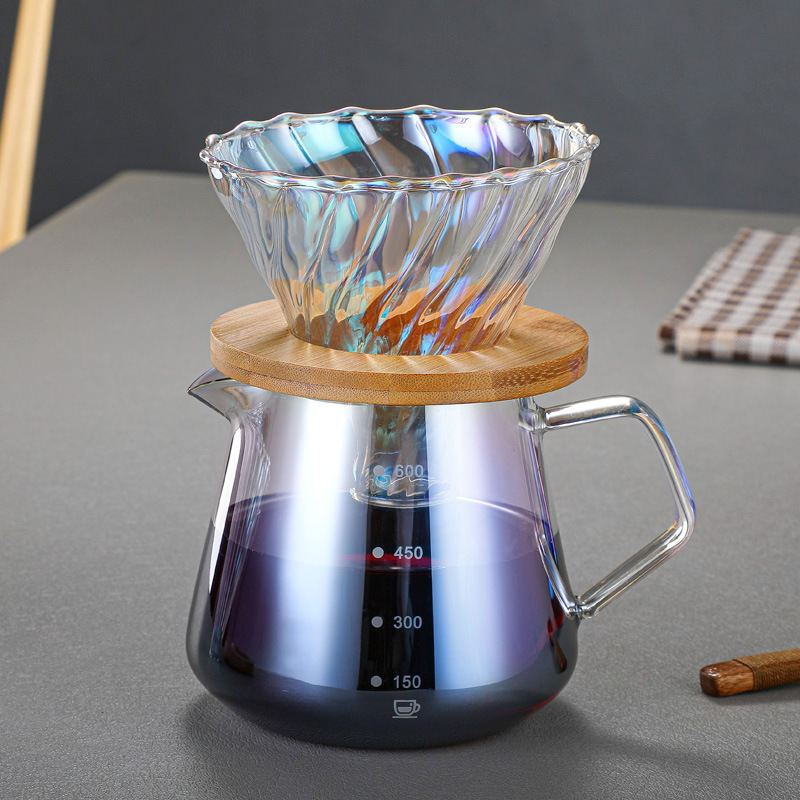 Coffee Pot Hand-Brewed Coffee Filter Cup Drip Pot Electroplated Colorful Glass Sharing Pot Set Filter with Scale Coffee Pot Hand-Brewed Coffee Filter Cup Drip Pot Electroplated Colorful Glass Sharing Pot Set Filter with Scale