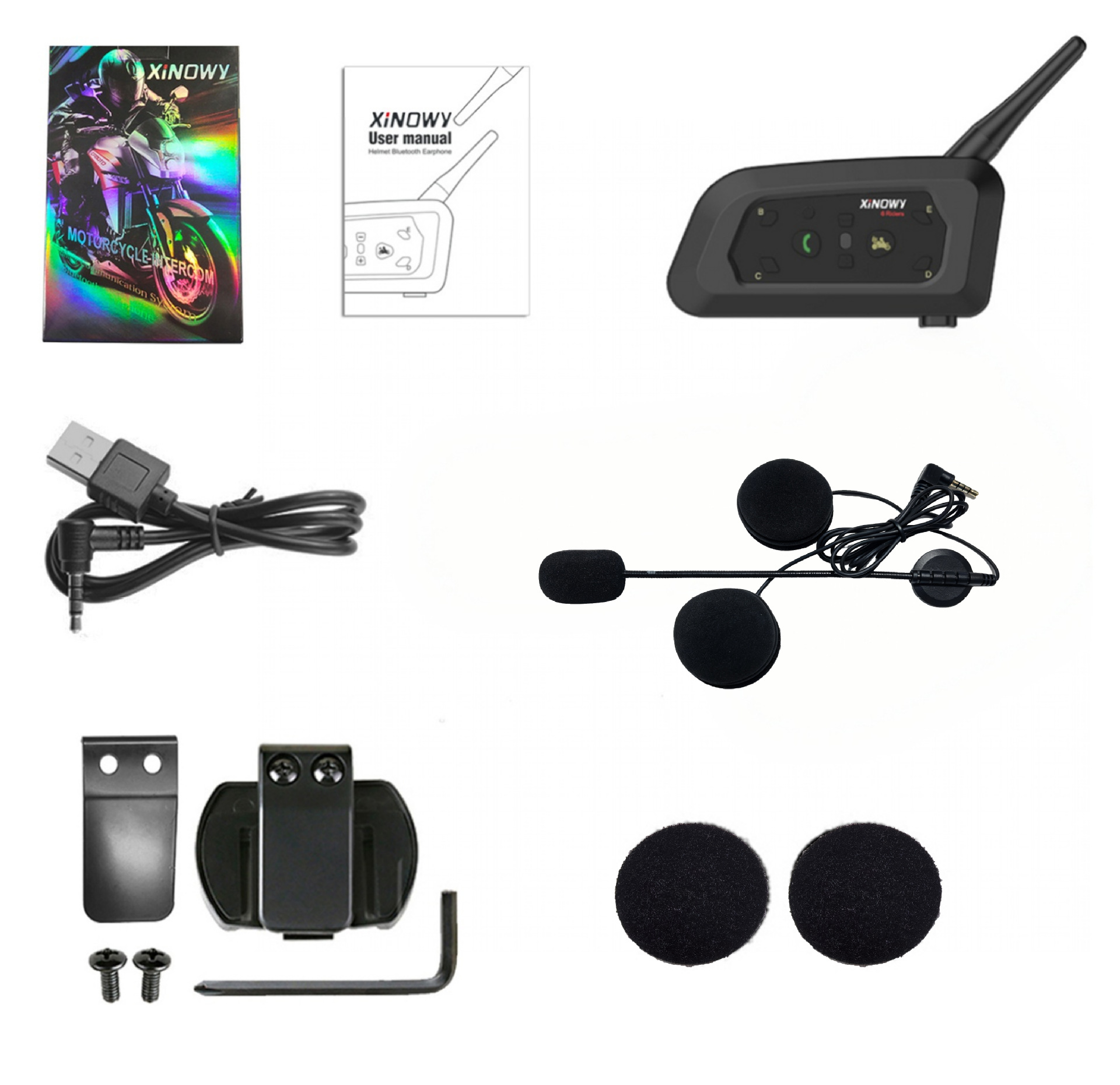 Xinowyv6Pro Motorcycle Helmet Bluetooth Headset 2-Person Intercom Helmet Intercom 3.5Mm/Typec Interface