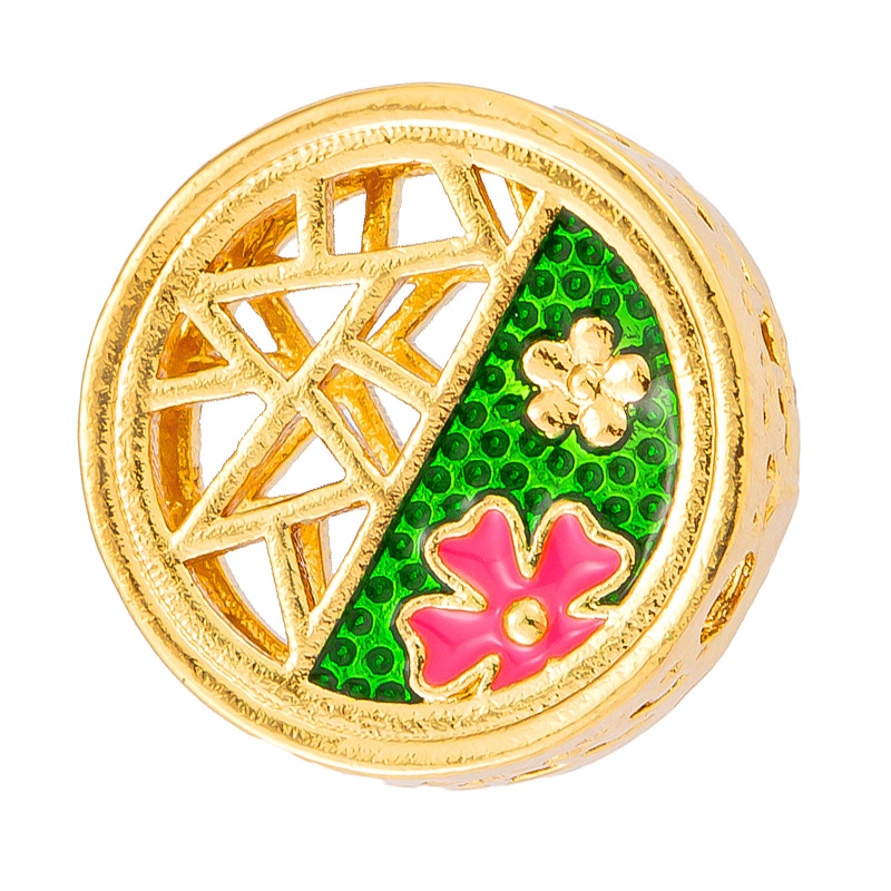 Antiguo método oro goteando aceite azul quemado colgante cuentas Dios de la riqueza atrapador de sueños flor cuentas de tambor accesorios de bricolaje joyería de transferencia