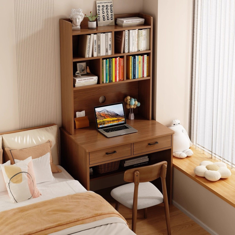 Small Apartment Desk with Integrated Bookshelf, Student Writing Desk, Simple Desktop Computer Desk, New Vintage-Style Office Desk Small Apartment Desk with Integrated Bookshelf, Student Writing Desk, Simple Desktop Computer Desk, New Vintage-Style Office Desk