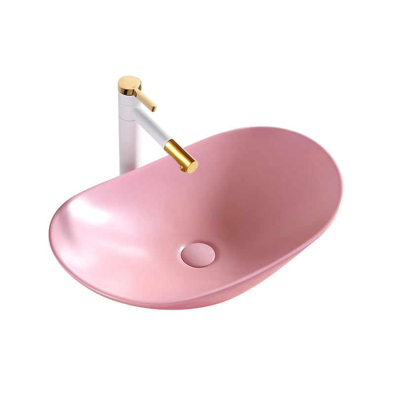 浴室轻奢彩色家用单盆台上陶瓷盆 粉红大元宝白洗手卫生间艺术盆