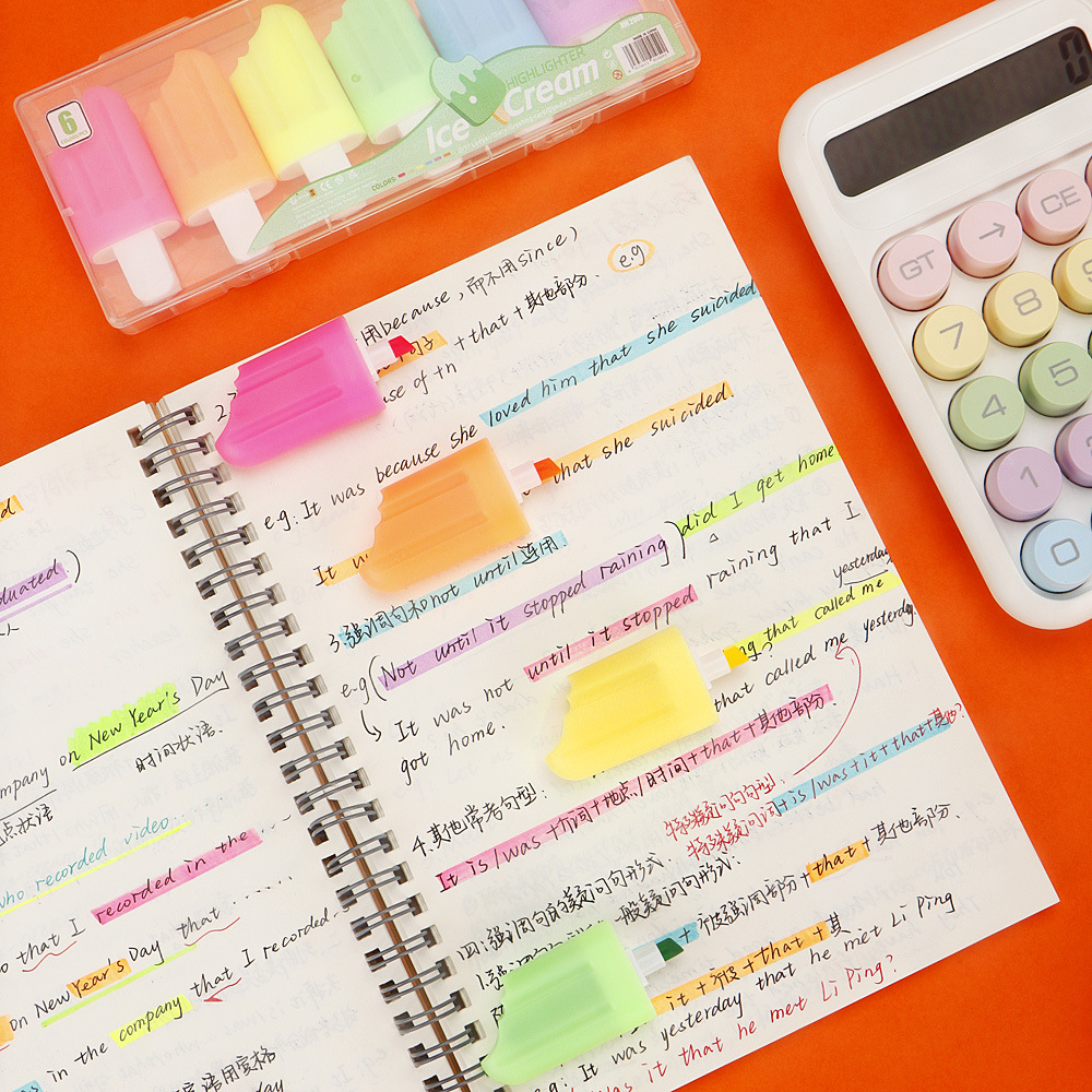 El conjunto de resaltadores de helado se puede plegar para estudiantes de dibujos animados creativos dibujos de dibujos animados a mano marcadores de graffiti marcadores