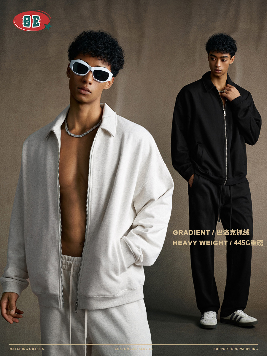 Ropa para Hombre BE, Otoño 2025, Marca de Moda Europea y Americana, Sudadera con Solapa Estilo Old Money de Alta Gama FOG 440G para Hombre image 5