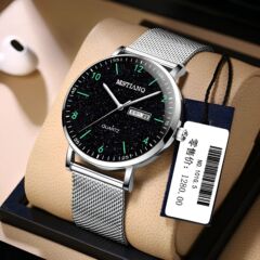 2024新款時尚經典手錶男款潮流超薄商務黑科技半數字日曆石英表