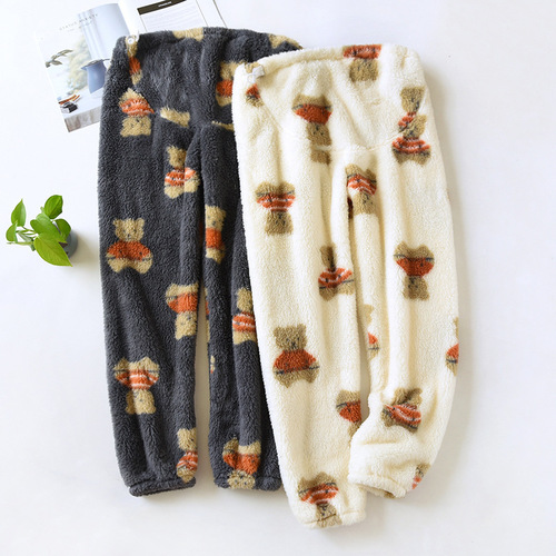Bear Fleece Postpartum Pants Autumn/Winter Thick Fleece Short Hair Pants Breastfeeding Pajamas Maternity Pajamas