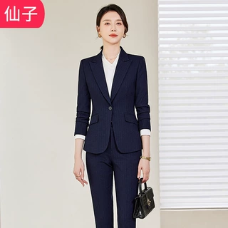 批发秋季时尚气质条纹西装正装白领售楼部工作服女式职业套装批发