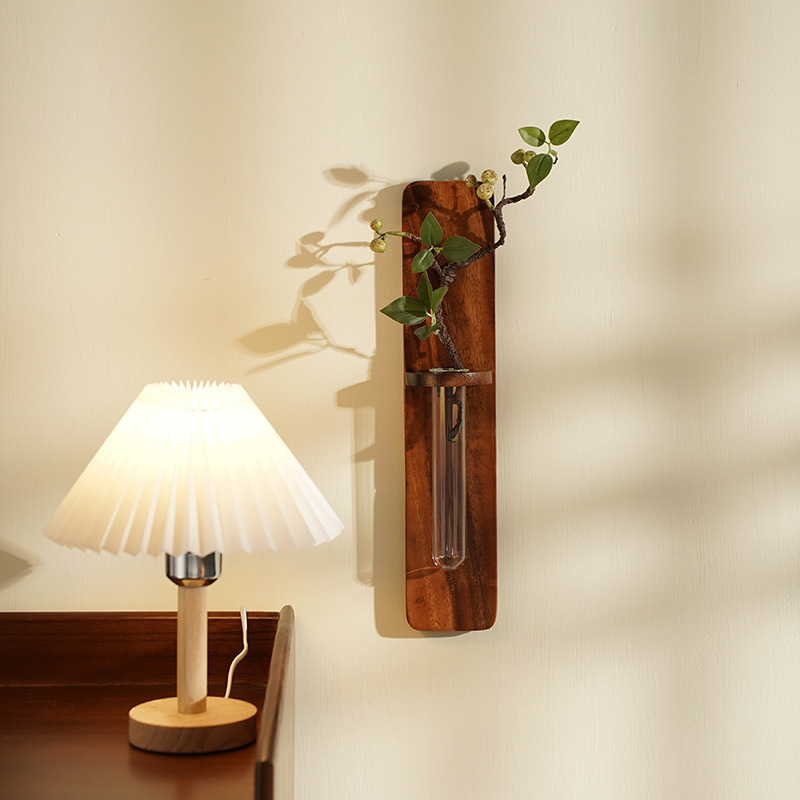 Madera sin agujeros de pared jarrón de agua arreglador de flores en la pared de la sala de estar de madera maciza decoración del dormitorio estante de flores japonés