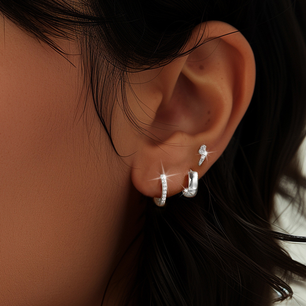 4g Weight 925 Sterling Silver Ear Needle Material Zircon Inlay Material Hoop Earrings, Ear Studs Classification 1 Set Quantity Holiday, Daily Occasion 925 Sterling Silver Material Geometric Pattern Women's Gender Plating Design Elegant, Simple Style Style 1 Set 925 Sterling Silver Zircon Geometric Hoop Earrings Ear Studs 22