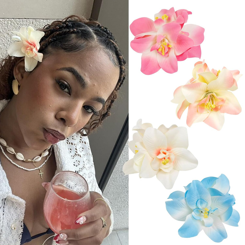 New Style 3-Flower Orchid Hair Clip with Lace, Spring Atmosphere Artificial Flower Hairpin, Bohemian Vacation Hair Accessory for Women
