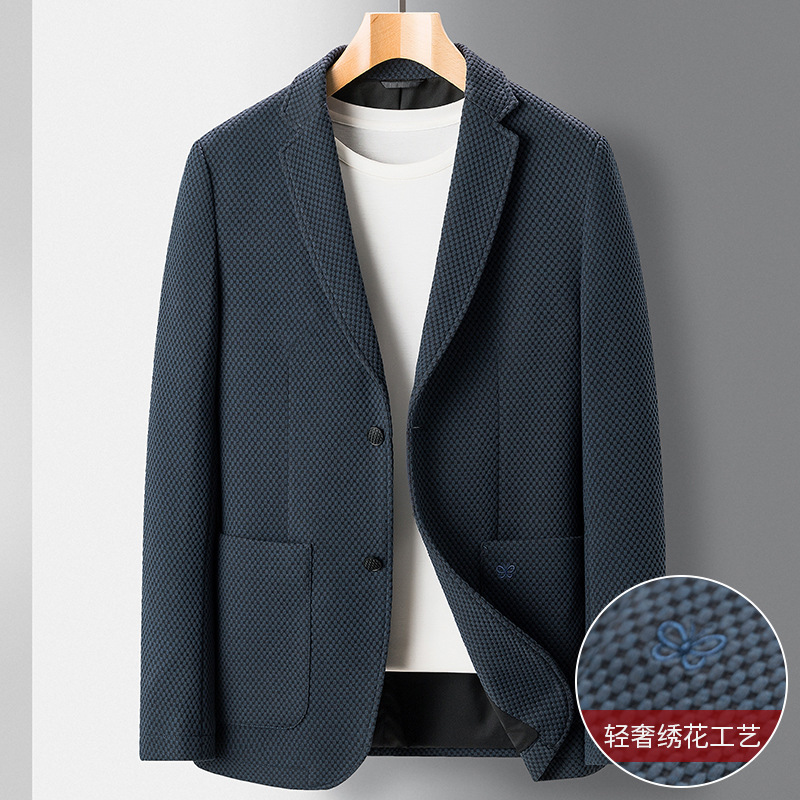 Knitted Casual Suit Men's Autumn and Winter Light Luxury Business Single Suit Knitted Embroidered Casual Suit No-Iron Suit Top Jacket for Men