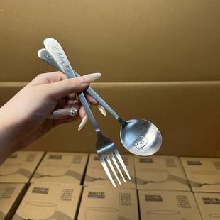 ◍ Yanyihao 304 Stainless Steel Crooked Handle Cute Chopsticks Spoon Fork Student Office Worker Portable Tableware Set