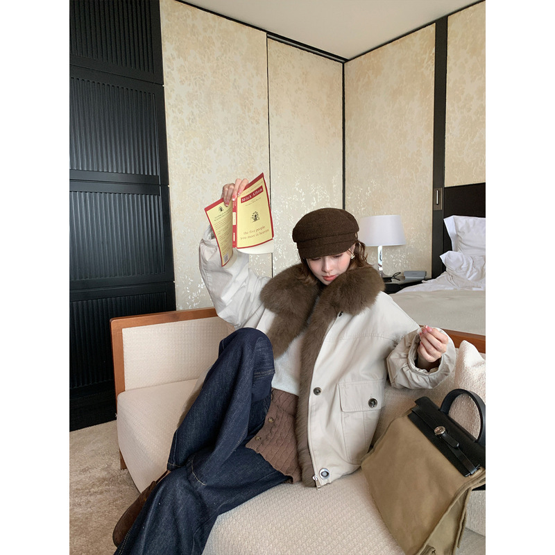 Swing Rumba 2025 Winter New Goose down Parka Women's Slimming Fox Fur Collar Fur Jacket Women