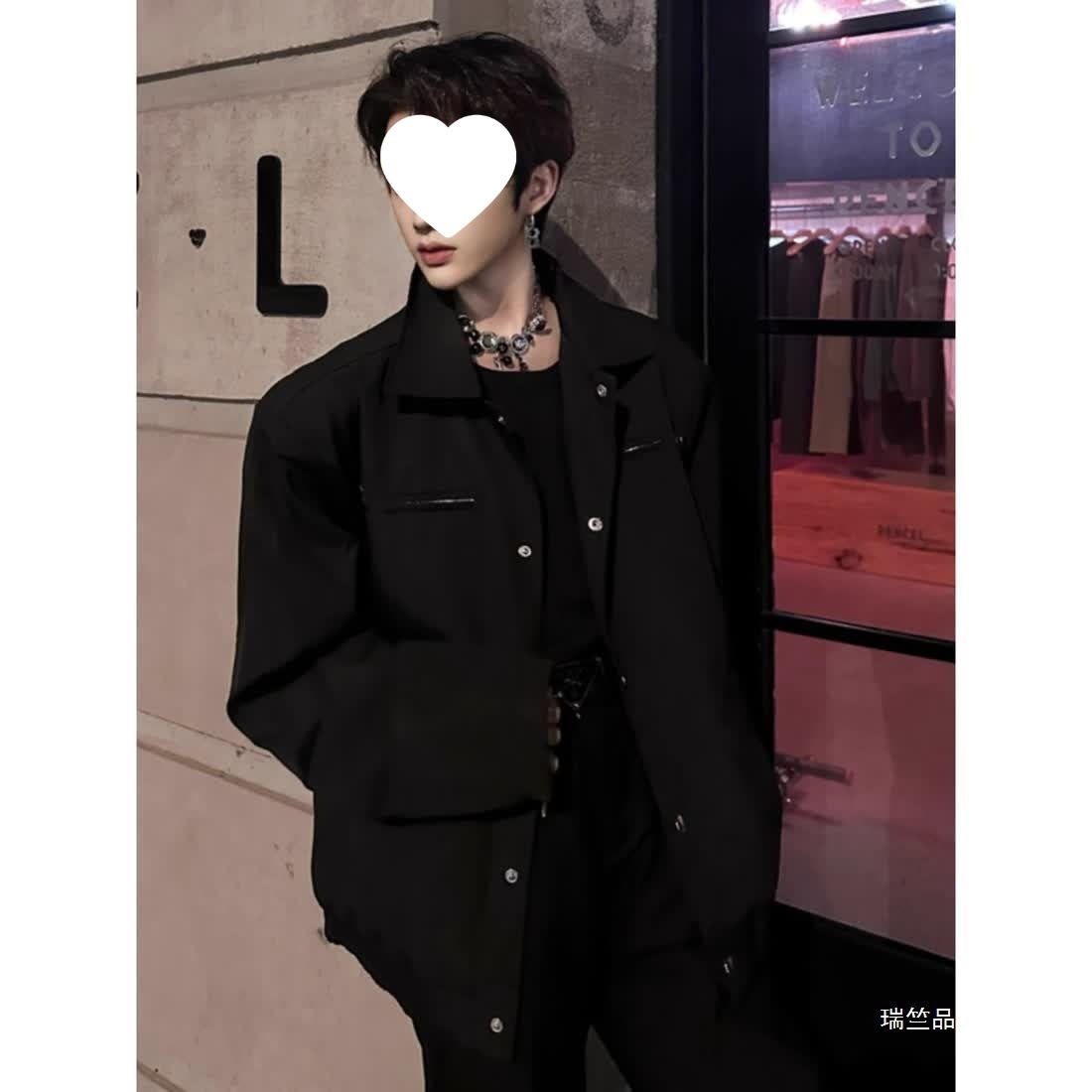 남성용 모델 착용 세트 짧은 어깨 패드 재킷 하이 엔드 느낌의 새로운 스타일 핸섬 작업 재킷 소년 멋진 핸섬 착용 3 피스 세트