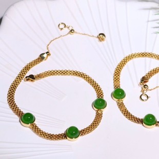 Fubei Diamond Jewelry [18K Gold Heavy Gold Inlaid with Hetian Jasper Apple Green Bracelet] the Size of the Loose Stone Is about 6*6mm