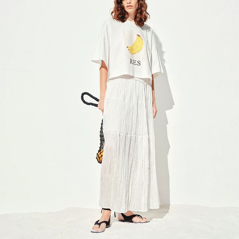 MC&25 夏新作 ドーパミンバナナプリント半袖アメリカンレトロショートコンタクト瞬間冷感コットンTシャツ|undefined