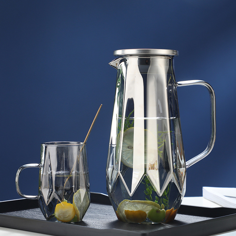 Jarra de agua fría de vidrio de gran capacidad, con asa, resistente al calor