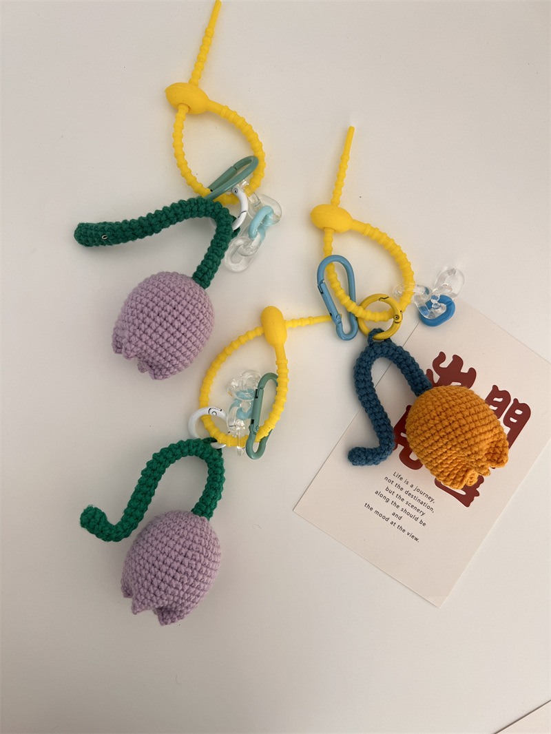 11281 Hand-knitted tulip pendant, women's fresh bag, keychain pendant, schoolbag accessory, Japanese and Korean style for girls undefined