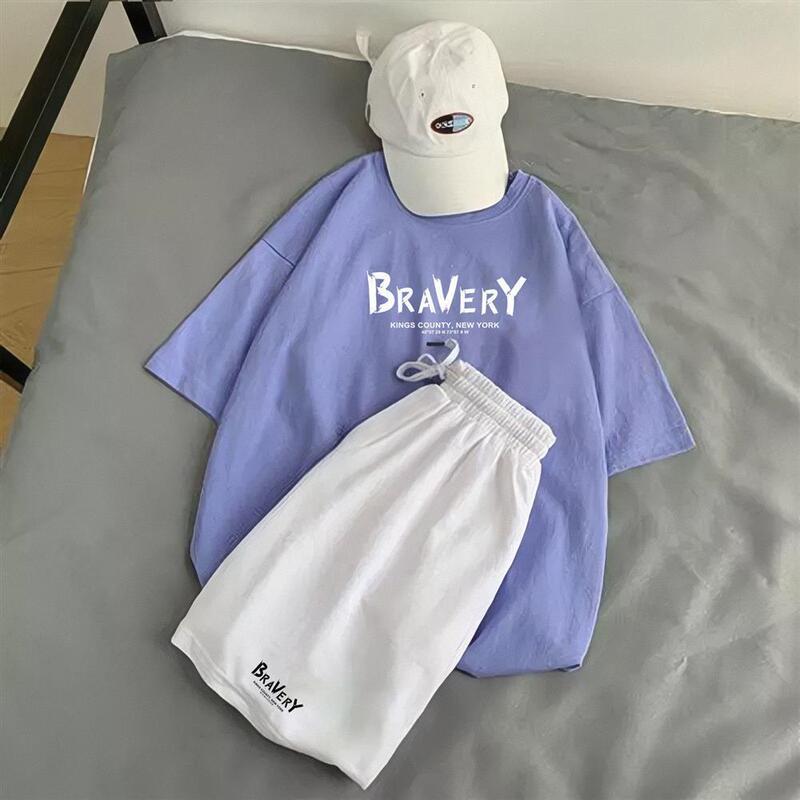 Sports Shorts Set Women's New Summer Short-sleeved T-shirt Casual Running Men and Women Couple Loose Trendy Two-piece Set isn12