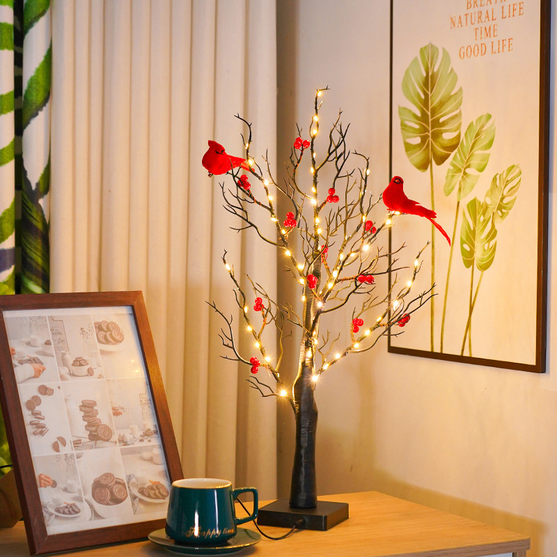 Glowing Red Bird Wrapped Tree Decoration For Living Room And Bedroom Atmosphere Arrangement Styling LED Color Light_voghion.com