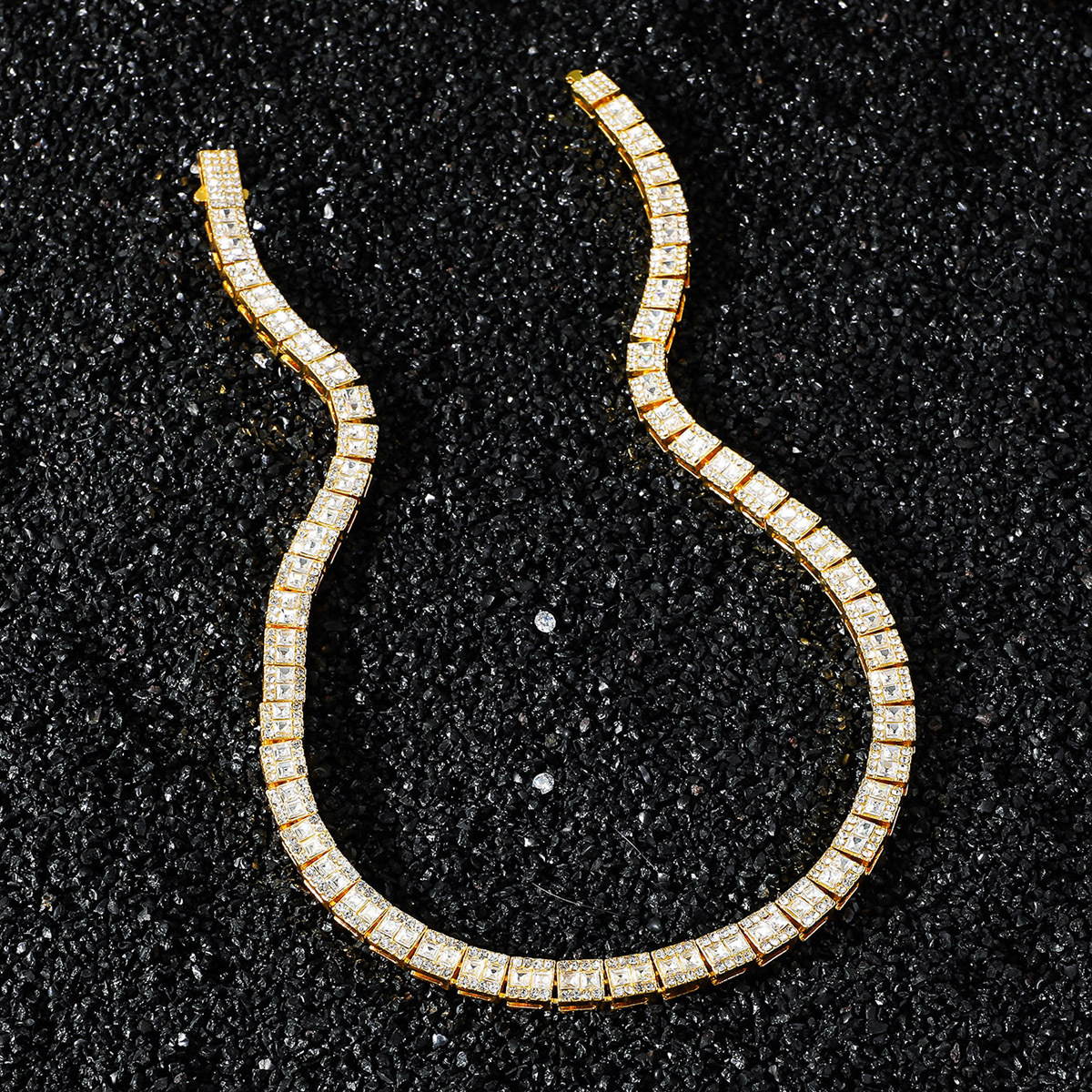 Men's Square Diamond Splicing Hip-hop Chain Necklace Gold Style_voghion.com