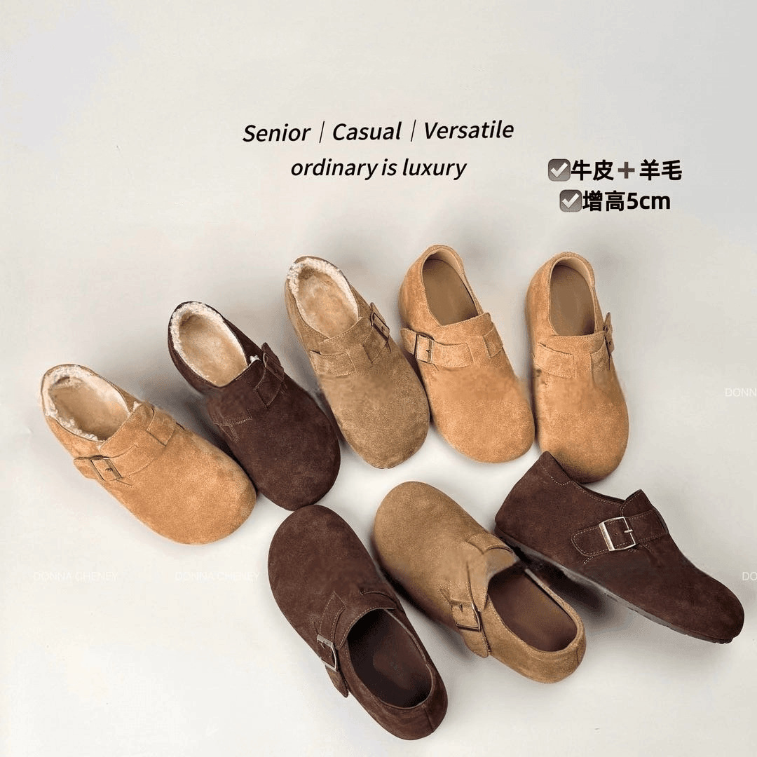 2025秋冬真皮羊毛百搭一脚蹬内增高勃肯鞋女复古软底懒人休闲单鞋