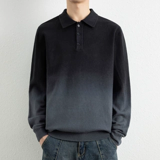 安洋2025秋冬新款翻领毛衣套头男针织衫渐变色宽松打底内搭毛线衣