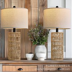 アメリカのレトロなLEDベッドの電気スタンドアマゾンの新しい麻縄の手作りの布カバーの電気スタンドは寝室の装飾灯を編みます。