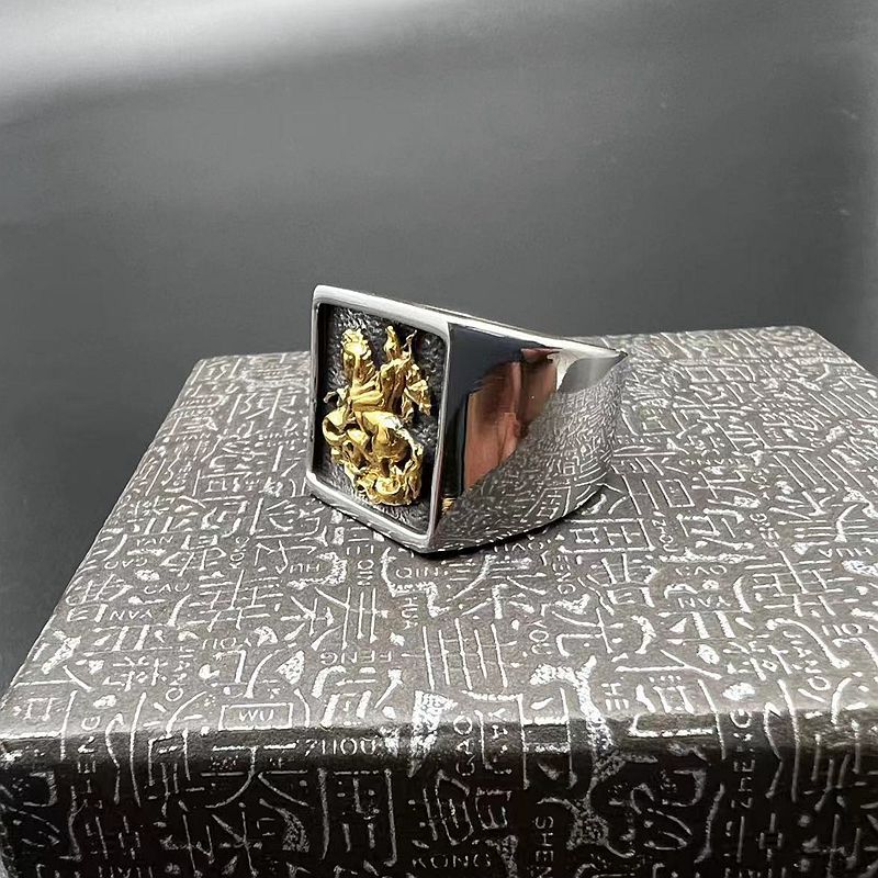 Human, Animal, Dragon Pattern Men'S Gender Baroque Style Human Animal Dragon Stainless Steel Asymmetrical Plating Men's Rings