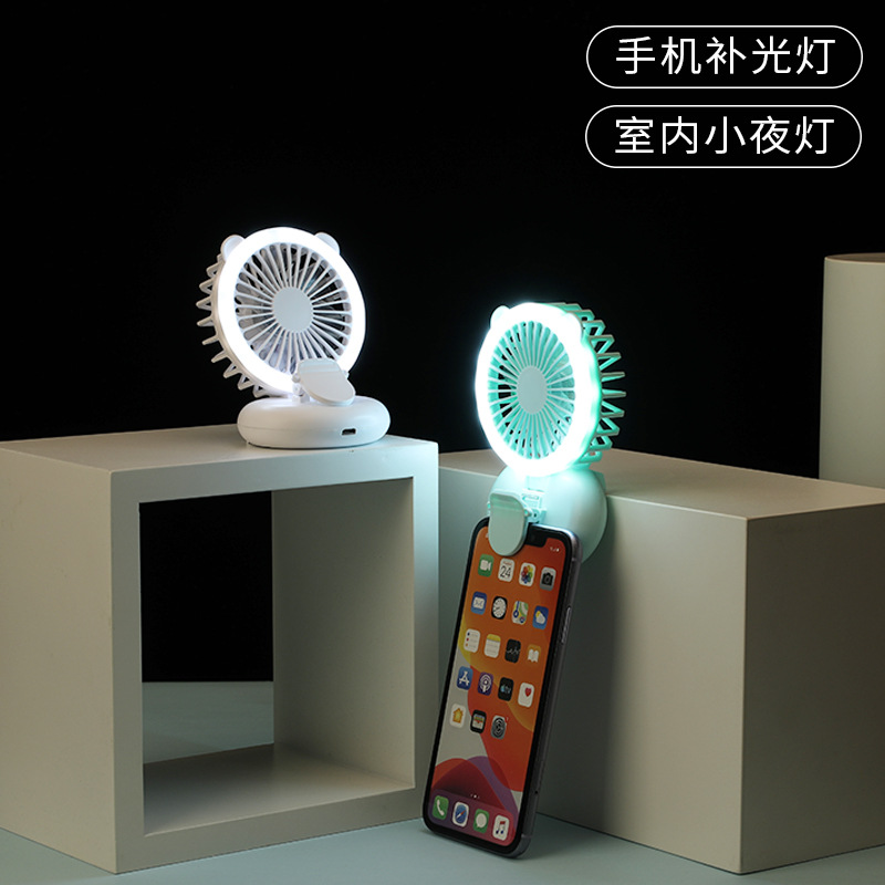 Ventilador pequeño con luz de relleno, clip, recargable por USB, de larga duración, portátil, para colgar en el cuello, plegable, mini ventilador eléctrico.