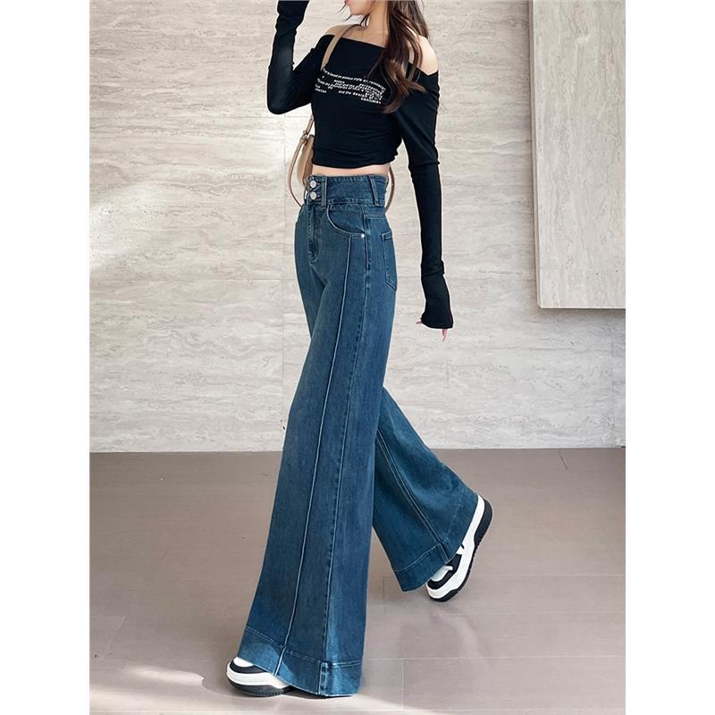 Wholesale New Vintage Autumn Style High-Waisted Wide-Leg Jeans for Women, Slimming Flared Straight-Leg Floor-Length Pants