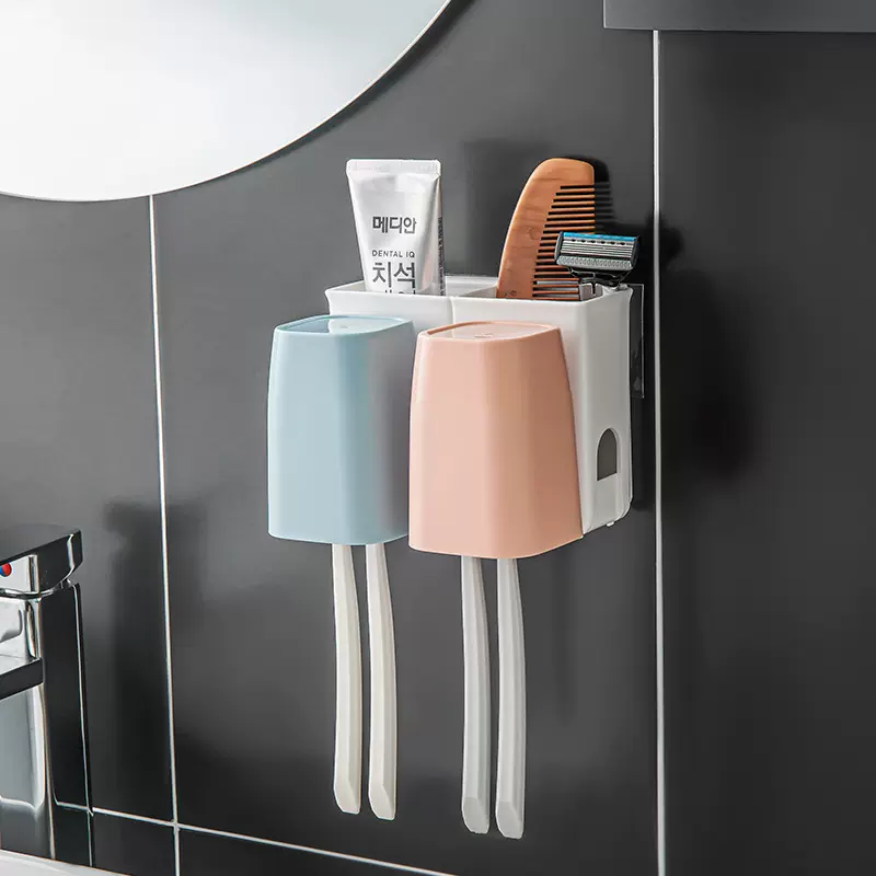 牙刷置物架卫生间免打孔四口洗漱杯创意网红牙刷杯架免打孔套装