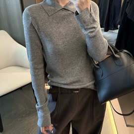 超细绵羊毛通勤小翻领|百搭秋冬针织衫女打底毛衣