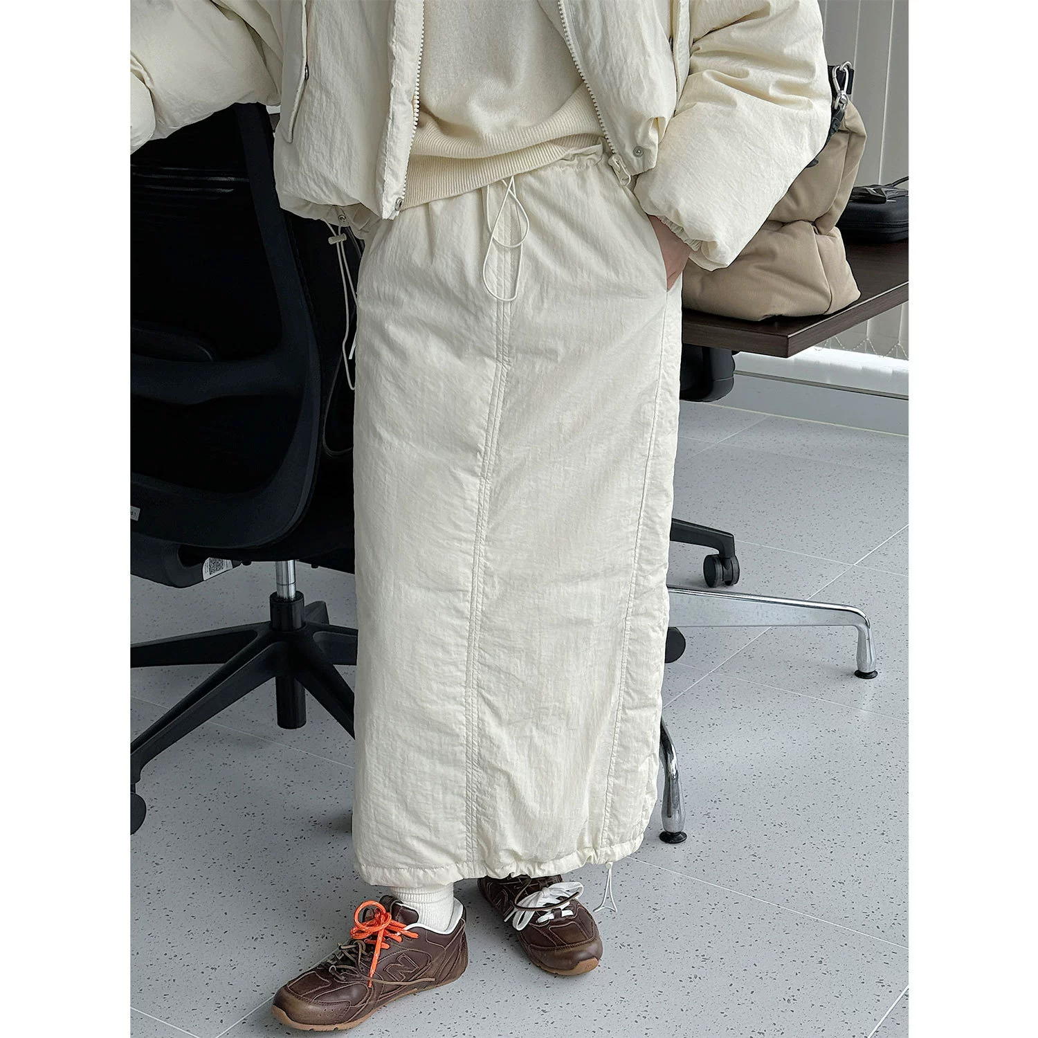 Зимняя новая модная пуховая юбка в корейском стиле с H-образным профилем, свободная пушистая теплая длинная юбка для женщин