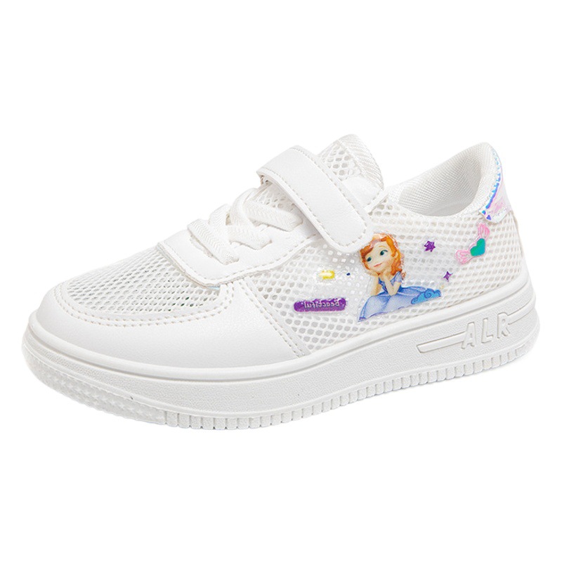 Zapatos de niña zapatos blancos de malla 2023 primavera y verano transpirable nuevos zapatos de tablero para niños Escuela Primaria Princesa zapatos deportivos