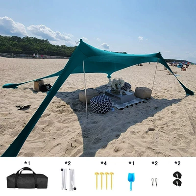 Avtomobil yan çətirləri, Seaside Sunshade Outdoor Tent, Portable - peacock-green-2-aluminum-rod-200210150cm