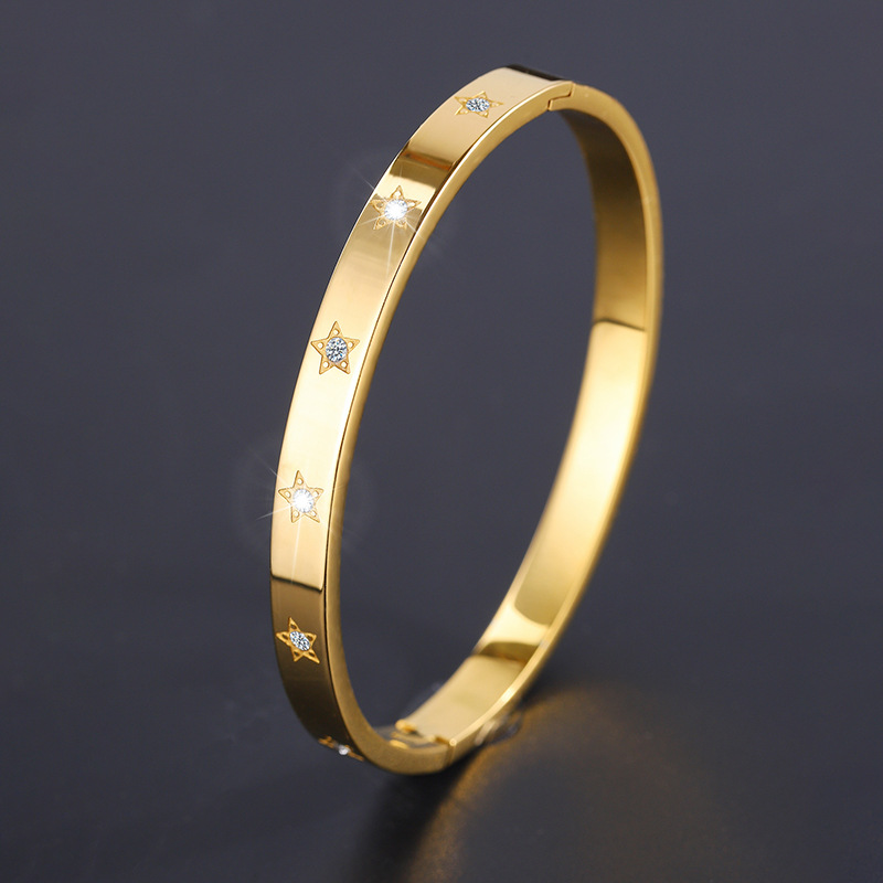 Pulsera de acero de titanio, estrella de cinco puntas, pulsera de acero inoxidable con diamantes, diseño de personalidad de alta calidad para niñas, pulsera de todo fósforo de estilo ins