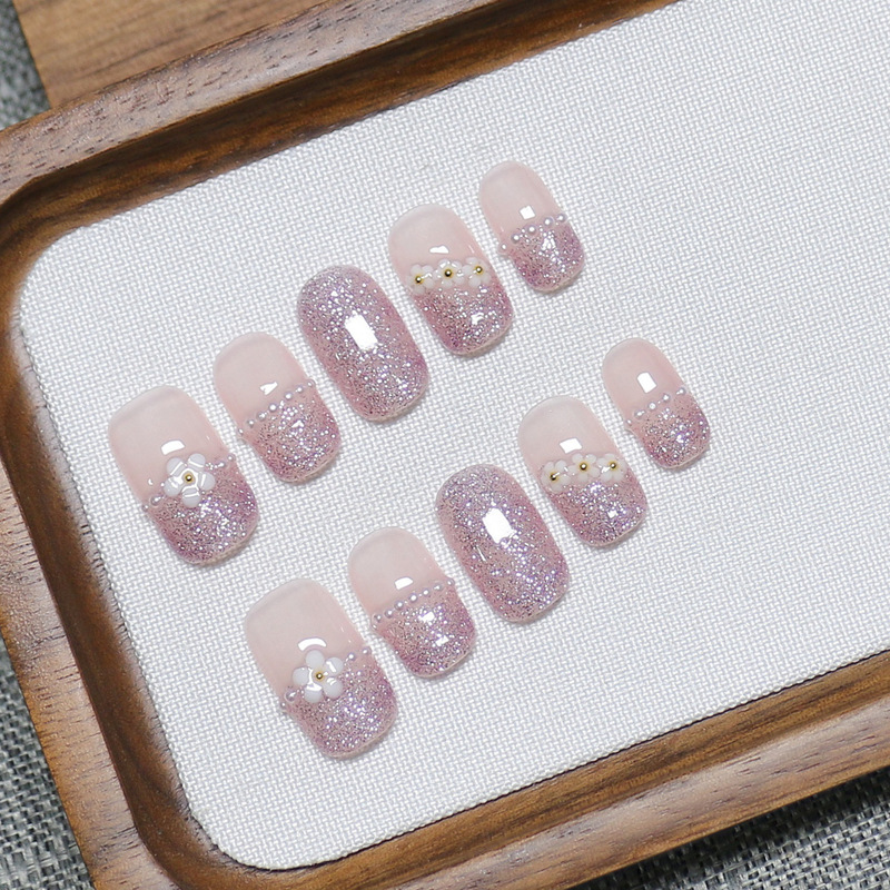 Purely Handmade Phototherapy Manicure Wearable Nails French Purple Diamond Flower Sparkling Removable Waterproof Fake Nails Starry Sky Purely Handmade Phototherapy Manicure Wearable Nails French Purple Diamond Flower Sparkling Removable Waterproof Fake Nails Starry Sky