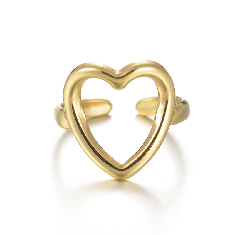 new stainless steel hollow heart ring female fashion adjustable ring
