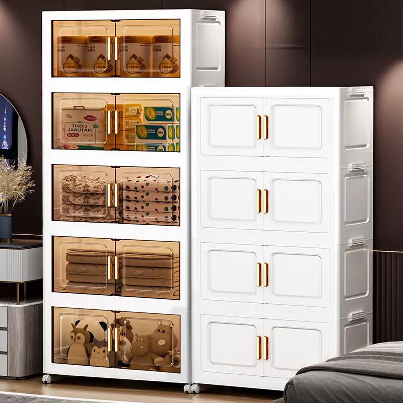 [Фабрика бесплатная доставка] двойная дверь многослойная полка для хранения складной шкаф для гостиной закуски игрушка ящик для хранения